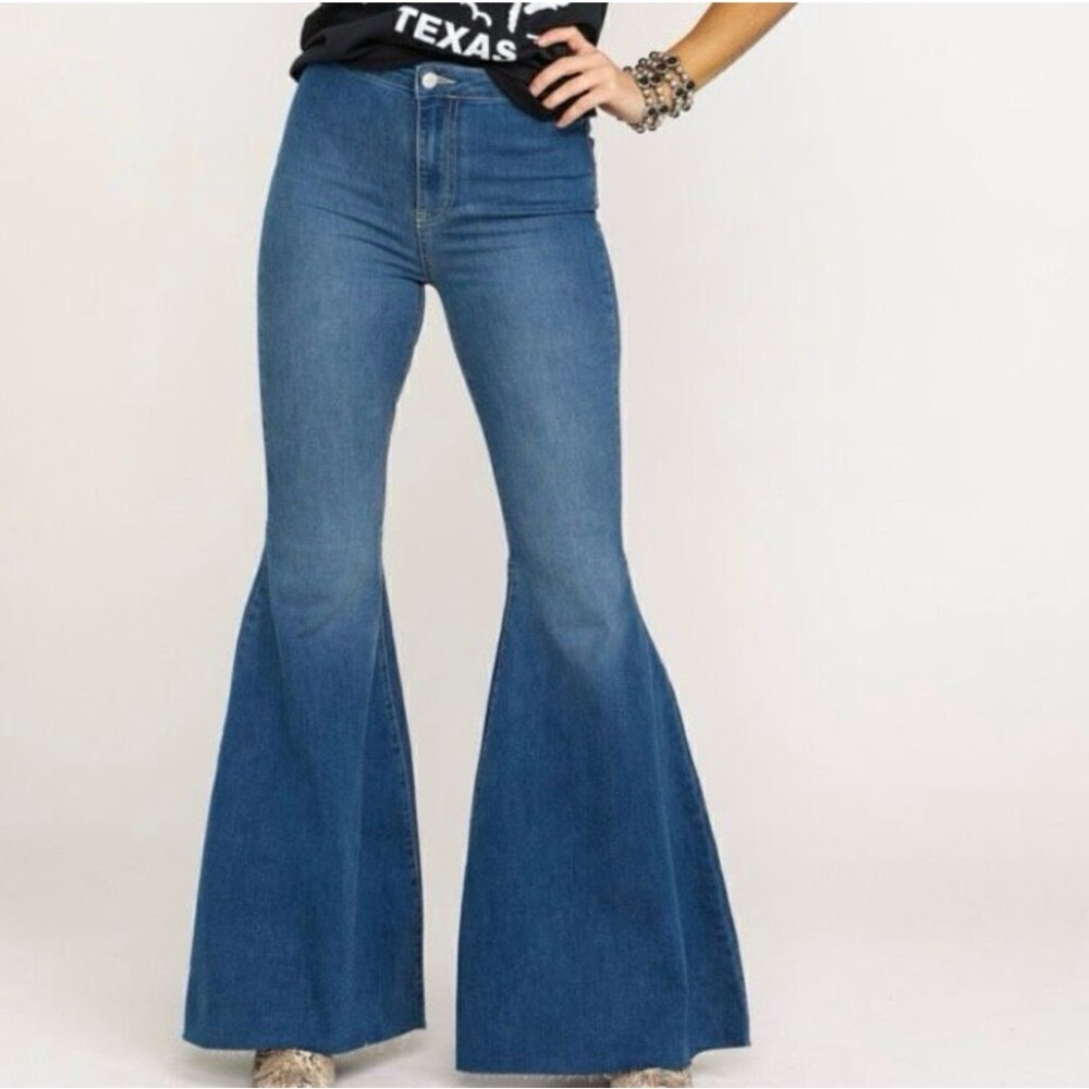 Free People High-Rise Blue Flare Jeans for Women